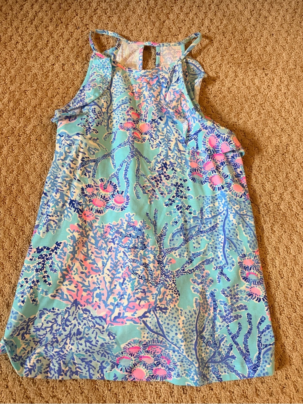 Lilly Pulitzer Blue Seafoam Pink Patterned Swim Top